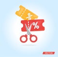Scissors next to a discount coupon. Royalty Free Stock Photo